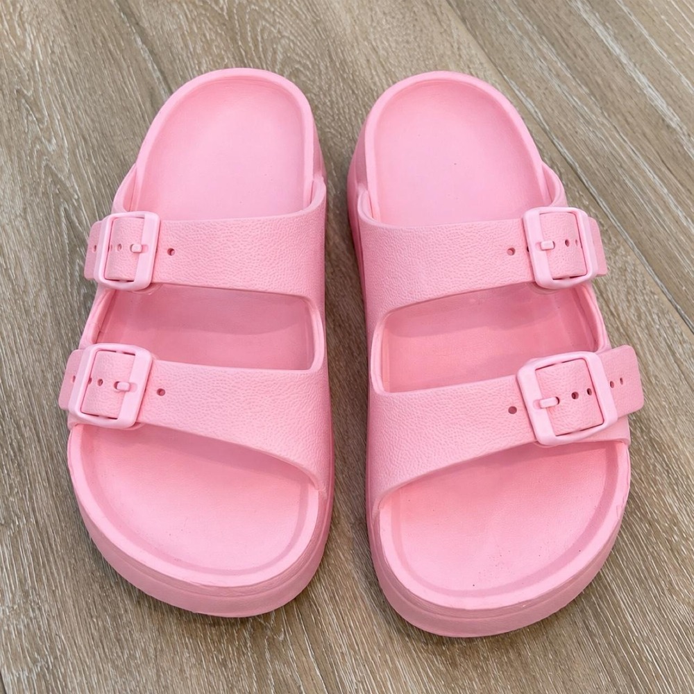 Pink Double Buckle Platform Slide Sandals — Size 8